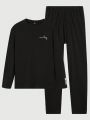 Men'S Letter Printed Long Sleeve Thermal Underwear Set