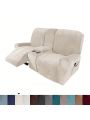 2 Seater Recline Chair Sofa Cover Velvet Stretch Recliner Loveseat Sofa Cover with Center Console Sofa Slipcover