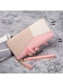 Women's Long Color-block Wallet, Fashionable Clutch Handbag With Multiple Card Slots & Large Capacity Zipper Coin Purse