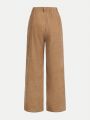 SHEIN Teen Girls' Corduroy Pants With Star Pattern And Slanted Pockets