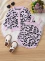 Baby Girls' Leopard Pattern Button Up Cardigan And Knitted Cami Romper Set