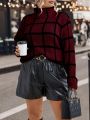 Plus Size Plaid Turtleneck Sweater Pullover