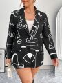 SHEIN Privé Plus Size Women's Eyelash Print Blazer Jacket