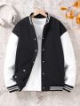 Teen Girls' Color Block Front Button Jacket With Patchwork Design