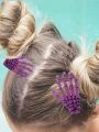 2pcs Skull Hand Hair Clip For Women, Halloween Ghost Claw Hairpin, Zombie Bone Claw Hair Clip, Horror Party Decoration, Headwear Hair Clip For Role-playing Costumes, Valentine's Day And Halloween Gift