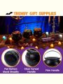 JOYIN 3 Witches Cauldron Serving Bowls, 2 Purple Candy Discs, a Black Metal Shelf with 3 Hooks, 6 PCS Halloween Party Decoration Set Black Plastic Candy Bucket Cauldron Bowls, for Halloween Outdoor and Indoor Decor