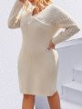 SHEIN LUNE Plus Size Solid Color V-Neck Long Sleeve Sweater Dress