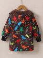 SHEIN Kids EVRYDAY Little Boys' Cartoon Dinosaur Printed Hooded Fleece Jacket