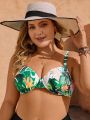 SHEIN Swim Classy Plus Size Tropical Plant Print Bikini Top