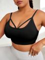 Yoga Basic Plus Size Women'S Sports Bra With Cross Straps