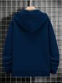 Manfinity Hypemode Loose Fit Men's Hooded Sweatshirt With Slogan Print, Kangaroo Pocket, And Zipper