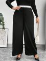 SHEIN Privé Plus Size Women'S Loose Fit Color Block Pants With Elastic Waist
