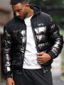 Manfinity Men Two Tone Letter Graphic Drawstring Hooded Puffer Coat