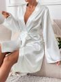 Women's Alphabet Embroidery Belted Bathrobe