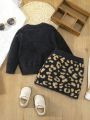 Baby Girls' Comfortable Leopard Print Short Skirt And Sweater Suit In Winter