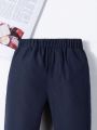 SHEIN Kids Academe Boys' Solid Navy Blue Basic Pants
