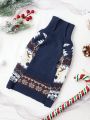 PETSIN Christmas Reindeer & Fair Isle Pattern Blue & White Pet Sweater