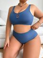 Plus Size Women'S Solid Color Lingerie Set