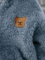 SHEIN Little Girl's Bear Patch Plush Hooded Loose Casual Jacket