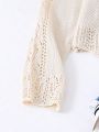 Tween Girl Long Sleeve Hollow Out Cardigan With Open Front