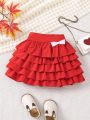 SHEIN Kids FANZEY Valentine's Day Single Piece Young Girl & Lady Five Layers Puffy Princess Skirt
