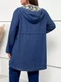 EMERY ROSE Plus Drawstring Waist Dual Pocket Hooded Denim Coat