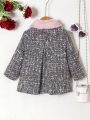 SHEIN Kids QTFun Young Girl Borg Collar Fold Pleated Overcoat