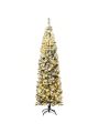 Gymax 7.5ft Pre-lit Pencil Snow Flocked Pencil Christmas Tree Holiday Decoration