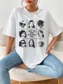 SHEIN Essnce Figure & Slogan Graphic Drop Shoulder Tee