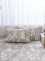 Polyester Grey Botanical Floral Pattern Bedding Set, 4pcs