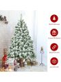 Costway 4.5FT Artificial Hinged Christmas Tree Snow Flocked Pine Tree w/400 Tips and Foldable Base