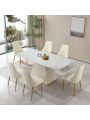 Montary 7 Piece Dining Room Set, Modern Dining Table and Chairs Set, Sintered Stone Dining Table Set for 6, White Marble Dining Table with 6 Orange Chairs for Kitchen, Dining Room