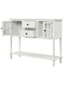 Sideboard Console Table with Bottom Shelf, Farmhouse Wood/Glass Buffet Storage Cabinet Living Room