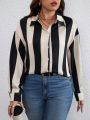 SHEIN Privé Plus Striped Print Drop Shoulder Shirt