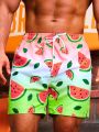 SHEIN Men'S Watermelon Print Drawstring Beach Shorts
