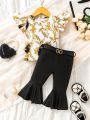 Baby Girl Child Suit Chain Gorgeous Elegant Top And Faux Leather Bell Bottoms With Belt Elegant And Cute Baby Fashion