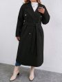 SHEIN Essnce Plus Lapel Neck Double Breasted Overcoat