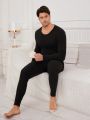 Men'S Round Neck Long Sleeve Top And Pants Thermal Underwear Set