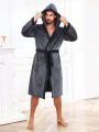 Men Contrast Trim Belted Sleep Robe