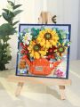 1set Sunflower Flower Paintina Rack Wooden Frame FlowerBuildina Kit For Adults. Building Block Flowers Mini Building Bricks For Gifts Home Decor BotanicalCollection