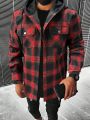 Manfinity Sporsity Men Plaid Print Flap Pocket Drawstring Hooded Shirt