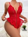 SHEIN Women's Lace Zipper Design Sexy Bodysuit