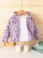Baby Girl Leopard Pattern Hooded Flannel Coat Without Tee