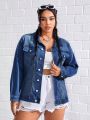 SHEIN Plus Flap Pocket Drop Shoulder Denim Jacket