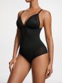 Women's Mesh Patchwork Spaghetti Strap Bodysuit With Slimming Effect