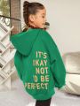 SHEIN Kids Cooltwn Girls Slogan Graphic Drop Shoulder Hoodie