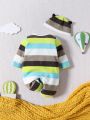 Baby Boy Striped & Cartoon Graphic PJ Jumpsuit & Hat