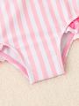Baby Girl Flamingo Print Striped One Piece Swimsuit With Swim Cap