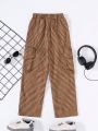 SHEIN Boys' Leisure Plaid Cargo Pants With Big Pockets