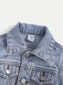 SHEIN Baby Boy Bleach Wash Ripped Flap Pocket Denim Jacket